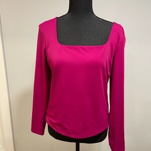 Pink Square Neck Fitted Blouse